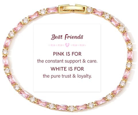 clspro Best Friends Tennis-Armband in Rosa und Weiß, 14 Karat Weißgold, Zirkonia-Armband, verstellbare Tennisarmbänder, Schmuck, Geschenke für Frauen, Teenager, Mädchen (Gold)