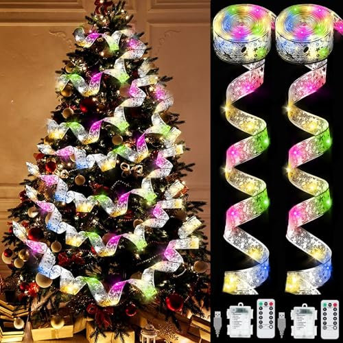 YeahBoom 2PCS Luces de Navidad Exterior, 2×6M 60 LED Luces de Cadena de Hadas, Lámpara Decorativa de Árbol, Lámpara de Cinta, Iluminación para Interiores y Exteriores, Jardín, Terraza