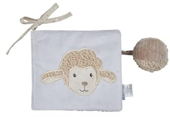 Sterntaler Spielbuch Bauernhof - Baby und Kinder Stoffbuch zum Spielen mit Applikation - Babybuch weich wattiert mit Bindeband zum praktischem Anbinden an Kinderwagen oder Kinderbett, graublau