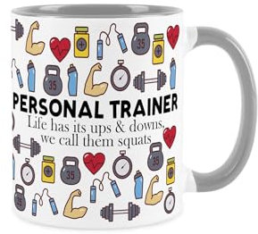 Purely Home Personal Trainer Mug - Humourous Gym Trades Funny Novelty Gift - Tea/Coffee Hot Drinks Ceramic Grey Cup Present for Exercise Fans