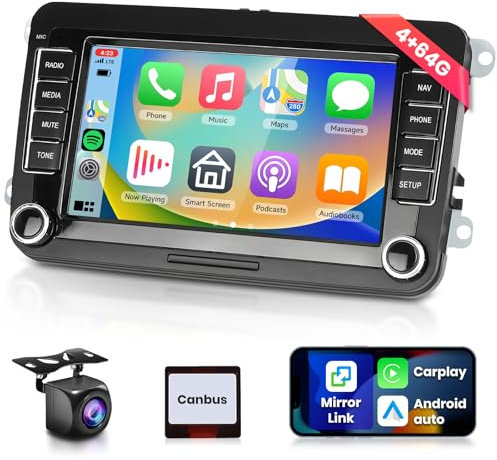 4+64GB Android 13 Car Radio for Volkswagen VW Passat J-etta Polo Golf MK5 MK6, Podofo 7 inch 1280P IPS Screen, Wireless CarPlay & Android Auto Car Stereo, GPS WiFi BT 5.0 DSP FM/RDS Reversing Camera