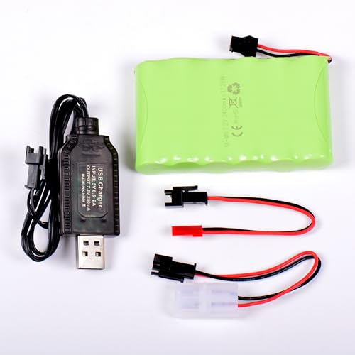 AFTERTECH Pack Batterie Ni-MH 7,2 V 2 400 mAh 87 x 52 x 15 mm avec câble de Charge USB et connecteur fiche SM 2P KET JST E3E4