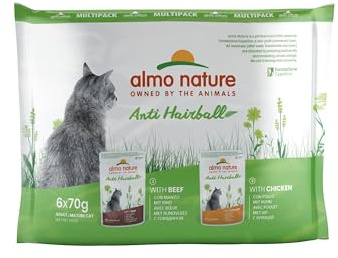 almo nature Multipack Holistic Anti Hairball 3 x Mit Rind - 3 x Mit Huhn. Alleinfutter für Erwachsene Katzen,Nassfutter 36er Pack (6x70g)
