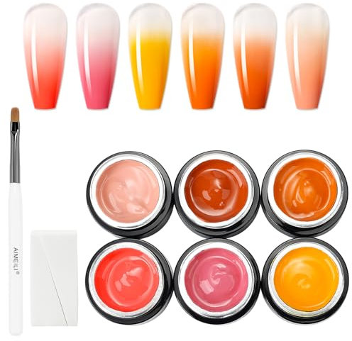 AIMEILI Pat Paint Gel UV-Set, Gel, semi-permanent, professionelles Design, tierversuchsfrei, vegan, ideal für DIY zu Hause und in Nagelstudios, inkl. Schwamm und Pinsel - 002