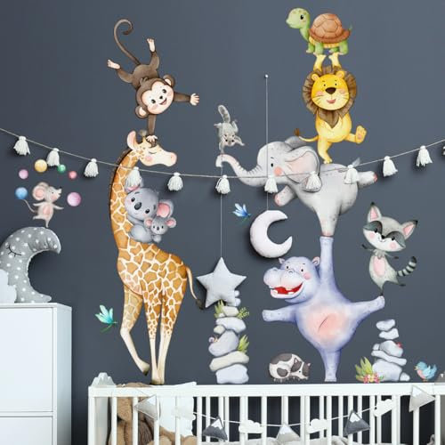 WandSticker4U®- Wandtattoo DSCHUNGEL TIERE XXL (64x83 cm) I Wandsticker Kinderzimmer Tiere Safari Afrika Giraffe Löwe Dschungel I Wandaufkleber Babyzimmer Kinderzimmer Deko Jungen Mädchen GROß
