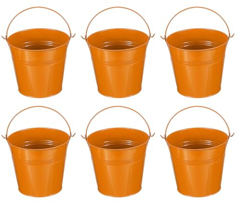 PATIKIL 5x4.7 Pequeños Cubos de Metal con Asa, 6 Pzas Cubo Mini Cubos de Pascua, Naranja