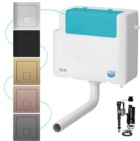 Concealed Dual-Flush Cistern with Push Button Compact Slimline Design Bottom Water Entry 6L/3L Flush Capacity WRAS Approved Flush Valve (Chrome)