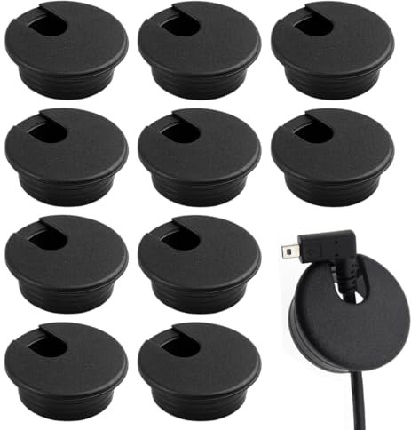 DLPRK 10 Piezas de Escritorio, Organiza los Cables de Oficina y Área de Trabajo en Casa, Tapas de Orificio para Cables, para Cables de Mesa y Hogar, con Sierra Perforadora, Mesa, Pasa Cables (35mm)