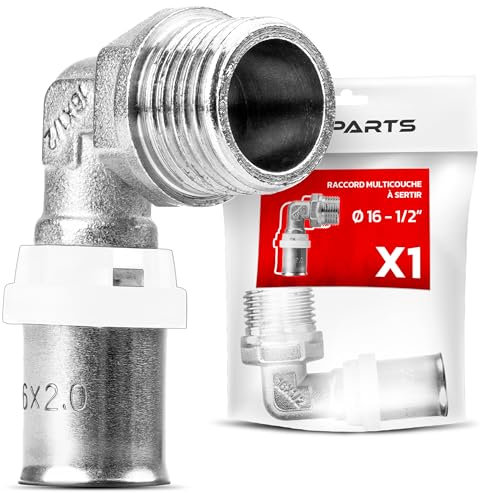 BOOPARTS - raccord multicouche à sertir - raccord coude male à sertir - raccord à sertir multicouche Ø16-1/2 (15/21) contour TH - pour raccorder un tube multicouche de diamètre 16