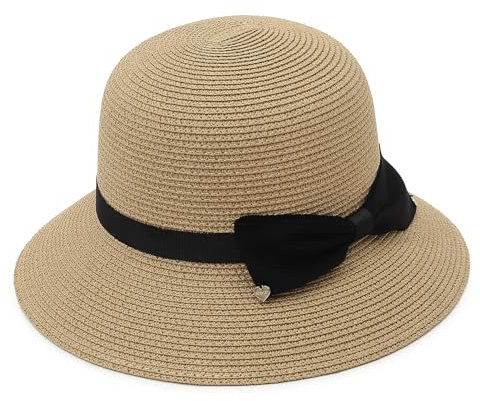 GEMVIE Strohsonnenhut für Frauen, Faltbarer Floppy-Strohhut, breite Krempe, Sommerstrandhut mit Schleife Sommerhut für Strand und Urlaub