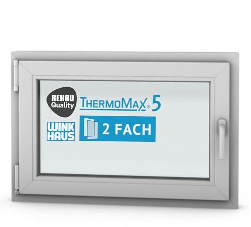 ThermoMax 5 Classic Kunststoff-Fenster, Uw-Wert 1,4, BxH: 90x60cm / 900x600mm, DIN links (Griff rechts), mit 2-fach Wärme-Isolier-Verglasung, Winkhaus Sicherheitssystem & Rehau Profil