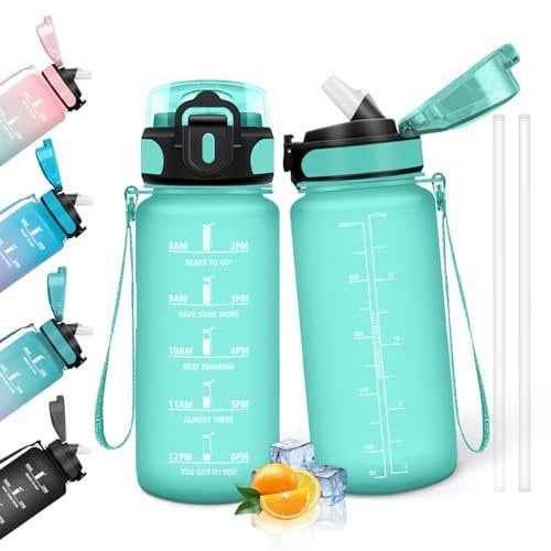 HoneyHolly Botella Agua, 500 ml con Pajita, Botella de Agua, Prueba de Fugas, Botella Agua Niños Colegio, Libre de BPA, Cantimplora para Niños, Deporte, Running, Gimnasio, Bicicleta