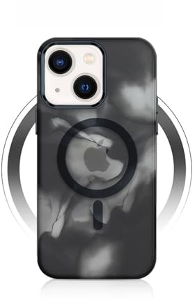 Yojiong für iPhone 14 Hülle Magnetisch Kompatibel mit Magsafe, Matt Transluzente Handyhülle Marmor Muster, Kratzfeste PC Rückseite + TPU Bumper Schutzhülle Marble Case - Schwarz