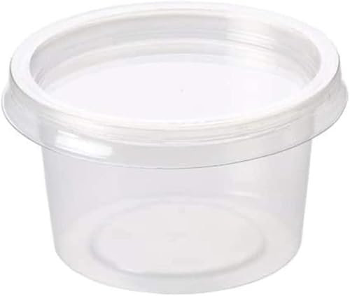 Round Plastic Sauce Containers with Lids, 100 Pieces, Clear Deli Pots for Dips, Ketchup, Chutney, Slime Storage 2oz and 4oz (4oz)