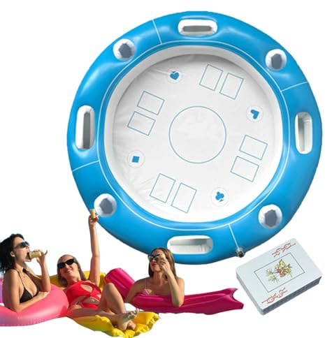 Acunny Schwimmender Tisch für Pool-Spiele, aufblasbarer Tisch für Kartenspiele im Pool, Unterhaltungszubehör mit Getränkehalter und Kartenspielen