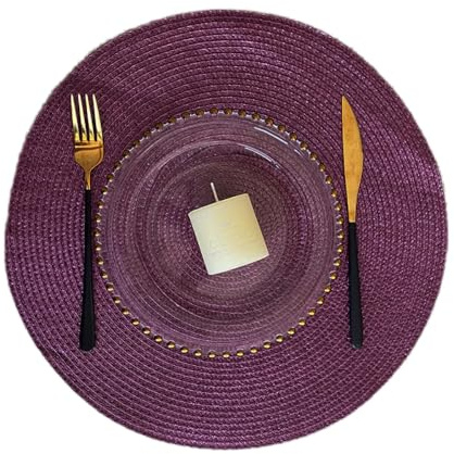 Blausky 1 Stück 38cm Runde Platzsets Abwaschbar,Geflochten Tischmatten Hitzebeständig rutschfeste Tischset aus PP Platzdeckchen Doppelseitig Tischsets Untersetzer für Esstisch Küche,Lila