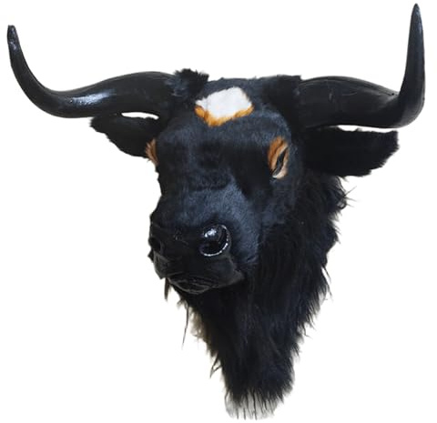 Stierkopf Wanddeko Kunstfell Kunststoff Yakkopf-Wanddeko Detailliert | Lebensecht Exquisite Verarbeitung Tierköpfe für Wandkunst für Hausgarten Hof Dekoration(Black)