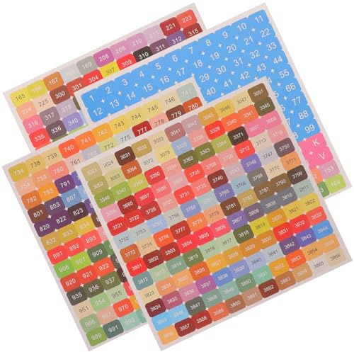 Veemoon Colorful Number Stickers Set for Cross-Stitching and Gem Art, Self-Adhesive Small Number Decals with Color Codes, 5 Sets Pack for Art Labeling and Organization