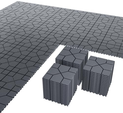 Airsell Interlocking Deck Tiles | Plastic Outdoor Flooring for Patio, Garden & Balcony | Waterproof & All-Weather | Anti-Slip Surface (Dark Gray SBLX-44 Pcs (44 Sq Ft))