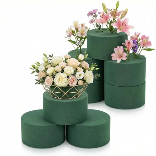 8 Stück Steckmasse für Kunstblumen Runde Blumensteckschaum Set, 8 X 4 cm Grün Steckschaum, Steckschwamm, Steckmoos und Steckmasse Frischblumen Steckschaum für Hochzeit, Familie, Partys und Basteln