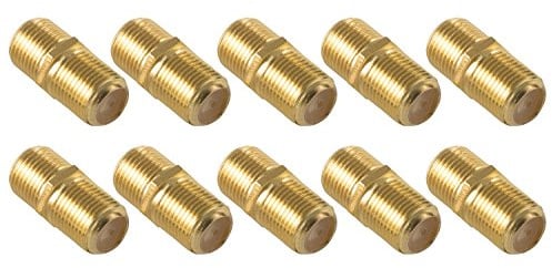 POPPSTAR 10x SAT Koaxialkabel Kupplung (F-Verbinder (Buchse auf Buchse) für 4-8,2 mm Coax Kabel mit F-Stecker), Verbindungsstecker für Koax - Antennenkabel, vergoldet