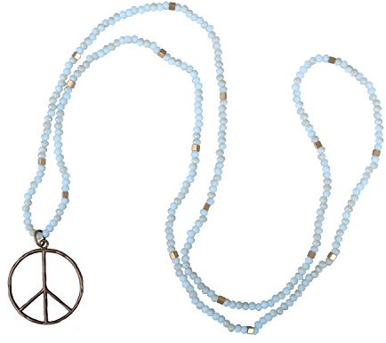 KELITCH Classic Peace Anhänger Halskette Love Hippie Frosted Crystal Beaded Halsketten (Blau)