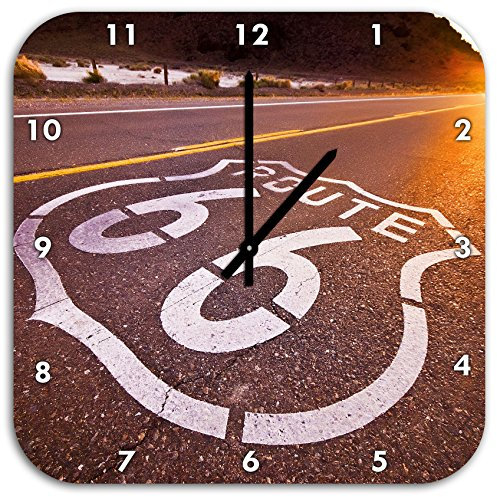 Highway Route 66, Orologio da Parete Diametro 48 Centimetri con Il Nero ha Le Mani e Il Viso, Oggetti di Decorazione, Designuhr, Composito di Alluminio Molto Bello per Il Soggiorno, Studio