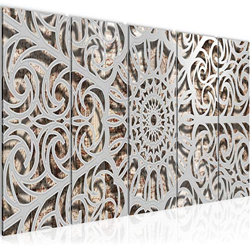 Runa Art Wandbild XXL Mandala Abstrakt Wohnzimmer Schlafzimmer 200 x 80 cm Braun 5 Teilig - Made in Germany - 506155a