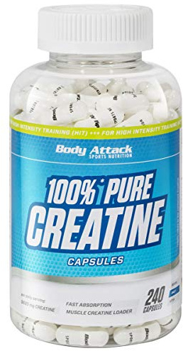 Body Attack 100% Pure Creatine - 2 x 240 Kapseln, hochwertiges mikrofeines Kreatin Monohydrat, hochdosiert mit 5620mg, Made in Germany