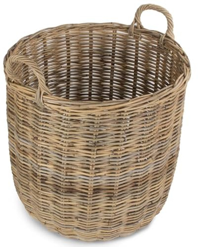 Red Hamper Large Tall Round Fireside Grey Rattan Log Basket, Brown