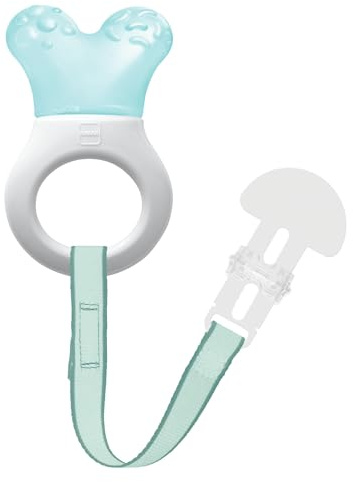 MAM Mini-Kühler & Clip, Kühlkomponente Komfort Zahnen Babys, empfindliches Zahnfleisch massiert durch Babyring, große Reichweite erreicht alle Babyzähne, geeignet für 0-3 Jahre, blau
