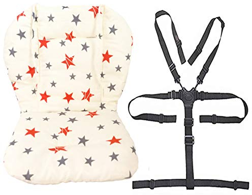 Kinderwagen/Hochstuhl Sitzkissen Liner Mat Pad Cover Resistant und Hochstuhlgurte (5-Punkt-Auffanggurt) 1 Anzug (Sterne)