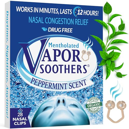 Vapor Soothers Nasal Dilators for Breathing & Congestion Relief | Nose Plugs for Smells | Hidden Nostril Opener Inserts with Menthol | Snoring Support for Day & Night Use, Peppermint, 28 Count
