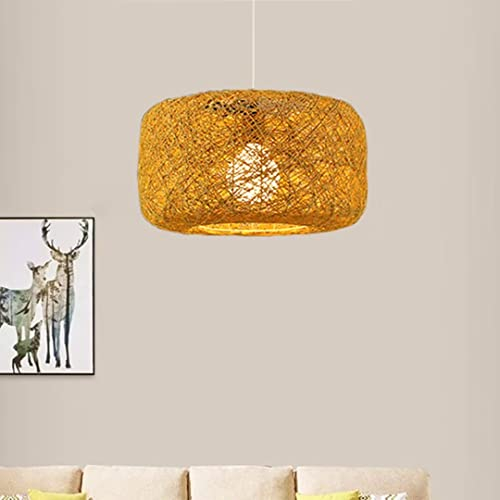 Handgewebte Schnur Rattan Pendelleuchte Rattan Leinen Deckenleuchte Vogelnest Lampenschirm Kronleuchter Deckenleuchte für Restaurant, Cafe, Schlafzimmer,30 cm / 12 Zoll