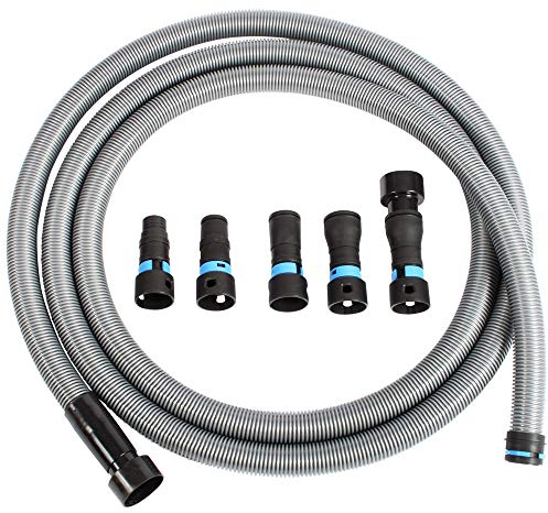 Cen-Tec Systems 94720 Quick Click 20 Ft. Hose for Home and Shop Vacuums with Expanded Multi-Brand Power Tool Adapter Set for Dust Collection, Silver