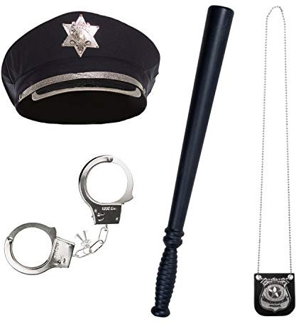Wilhelm Sell® 4-teiliges Kostüm Zubehör Set Polizei - ideales Outfit & Accessoire für Fasching, Karneval, Halloween, Geburtstag, Motto-Partys und Fastnacht (04-teilig - Polizei-Set 1)