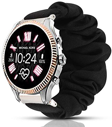 LvBu Armband Kompatibel mit Michael Kors Lexington 2, weiche Haargummis Uhrenarmband für MK Lexington 2 Smartwatch (Schwarz)