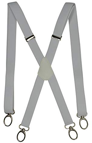 Olata Unisex-Hosenträger schmal/x-förmige Hosenträger mit Karabinern – 2,5 cm. Weiß