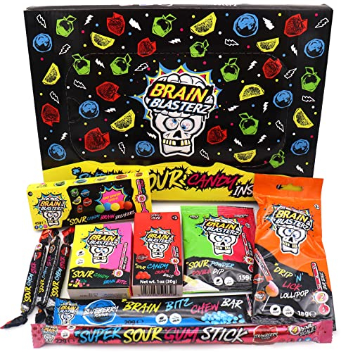 Brain Blasterz TREAT Sour Sweets Gift Box - Halloween Sweets, Extreme Sour Candy Collection, Vegan Sweets, 14 pcs, Halal Sweets - Special Edition Items, 1-4 Sourness Levels, American Sweets Gift Box