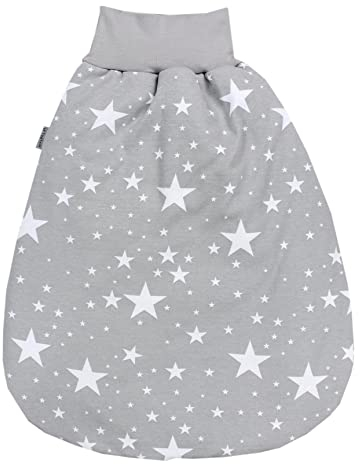 TupTam Baby Unisex Strampelsack mit breitem Bund Wattiert, Farbe: Weiße Sterne/Grau, Größe: 6-12 Monate
