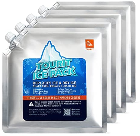 TOURIT Reusable Ice Packs for Coolers Long Lasting Cooler Ice Packs for Cooler Bag, Lunch Bags/Box, Cooler Backpacks, Knee Injuries, Back Pain Relief