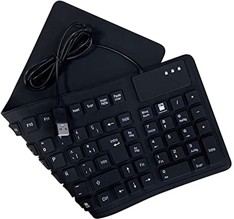 Teclado B Blesiya Plegable de Silicona con Cable USB, Negro, 105 Teclas, QWERTY, Ambidiestro, para PC y Portátil