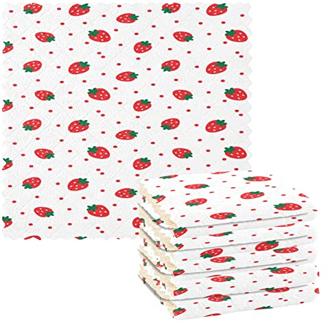6 x Geschirrtücher, Erdbeere Love, 27,9 x 27,9 cm, Geschirrtücher, Barmopp ist das perfekte Reinigungstuch zum Waschen von Geschirr, Küche, Theke und Auto, (6 Stück)