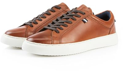 Silver Street London Men's Holden Leather Trainers | Premium Cupsole Lace-Up Sneakers with Contrast Sole | Smart Casual Shoes Tan
