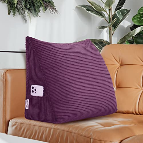 VERCART Dekokissen mit Füllung, Dreieckig Sofakissen Kordsamt Zierkissen Couchkissen, Dekorativ Kissen Bett Sofa, Rückenkissen Tagesbett Rückenlehne Lesekissen Keilkissen 45cm Violett