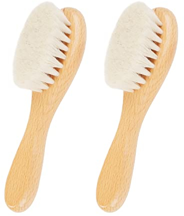 Baby Hair Brush, Pack of 2 Baby Hair Brush with Wooden Handle, Natural Soft Goat Bristles Cradle Cap Brush for Newborns & Toddlers