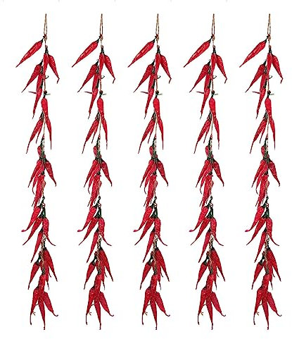 Happyyami 5 piezas Pimientos Artificiales Cuerdas de Pimiento Rojo Decoraciones Colgantes Falsa Guirnalda de Verduras Cocina Alimentos Juguetes para Fotografía Accesorios Decoración del Hogar