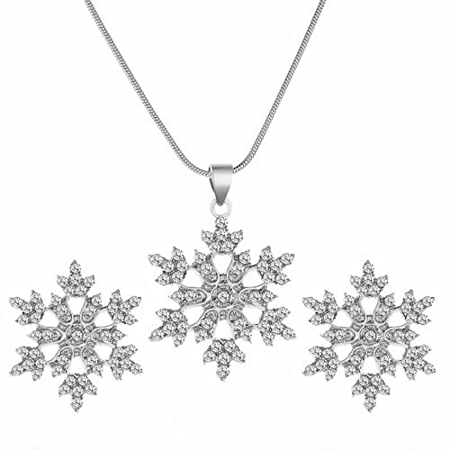 Tonsee Accessoire Ohrstöpsel Schmuckset Schmuck-Set Temperament Einfache Volldiamant-Schneeflocke-Halskette Schneeflocke-Ohrringe Top Model Schmuckkästchen (5-B, One Size)