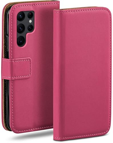moex Étui de protection à rabat en cuir synthétique pour Samsung Galaxy S22 Ultra avec compartiment pour cartes - Rose