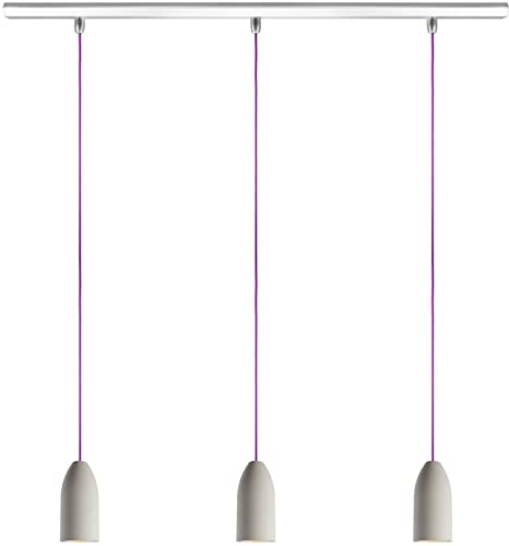 Buchenbusch urban design Beton Pendelleuchte drei Lampen (33 Kabelfarben) Textilkabel Küche Theke Bar hellgrau höhenverstellbar sparsam blendfrei rustikal light edition
